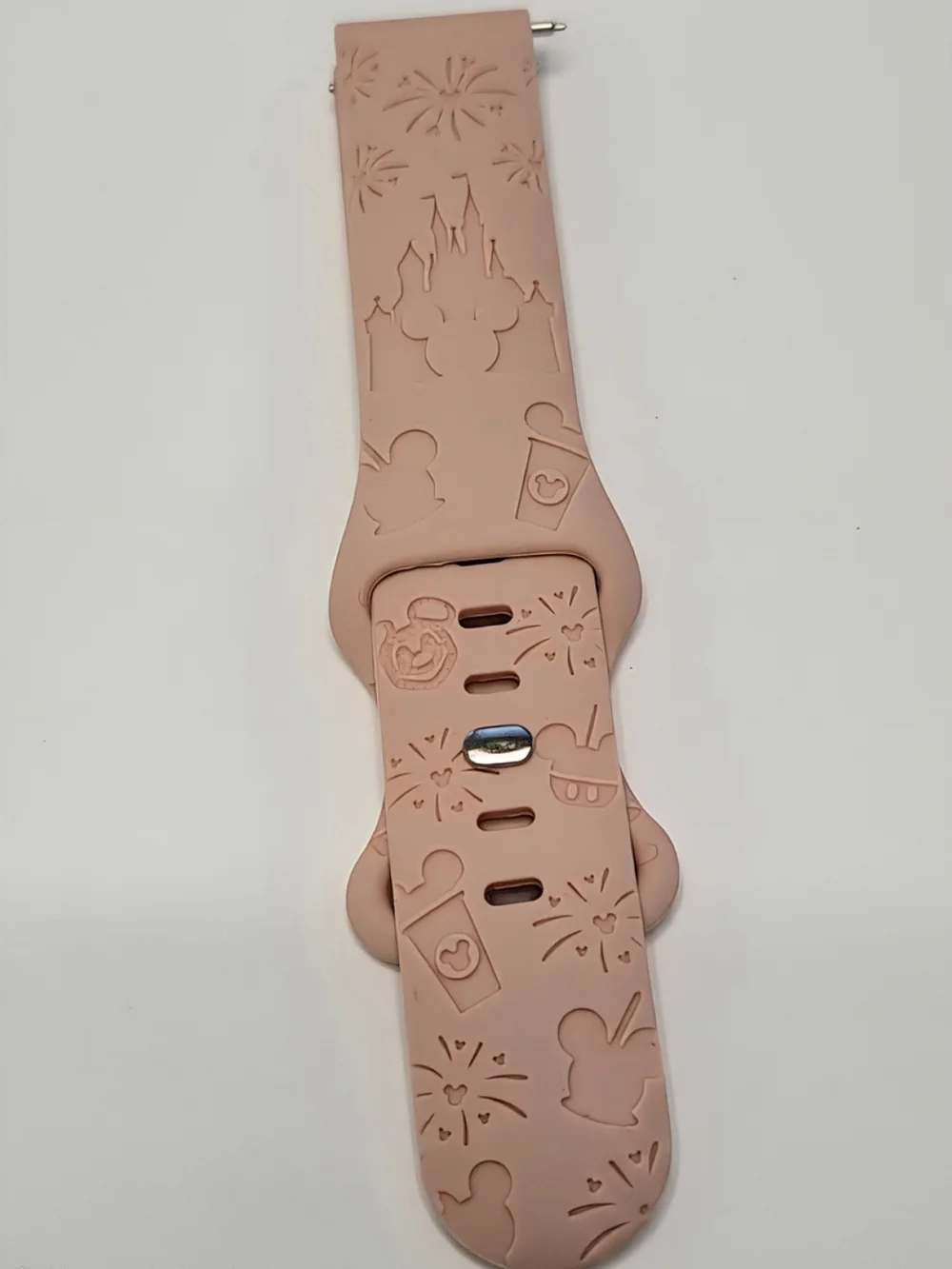 Blush Pink Silicone Watch Strap with Theme Park Icons